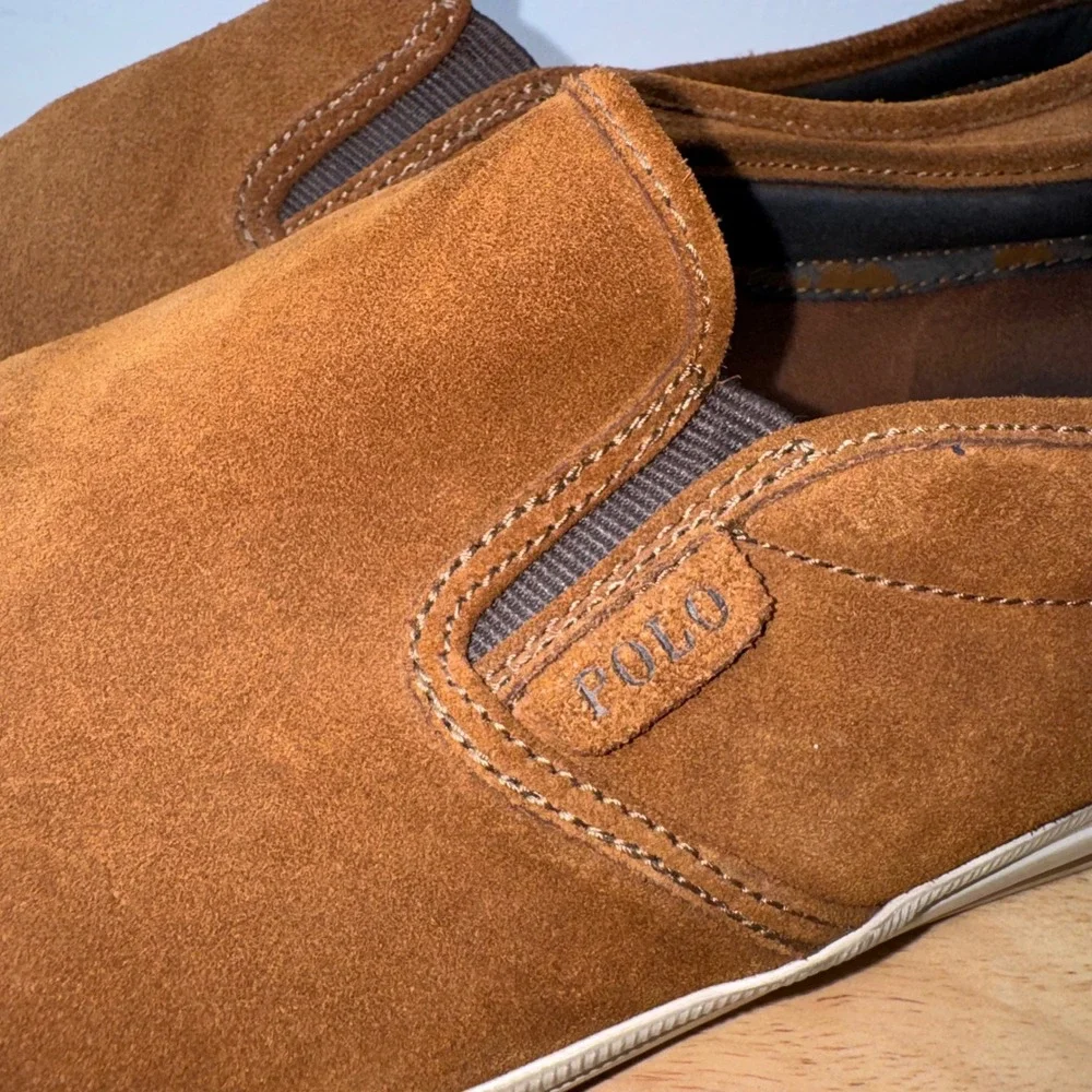 Polo Ralph Lauren Mens Vaughn Slip II Brown Suede Slip On Sneakers Size 14D